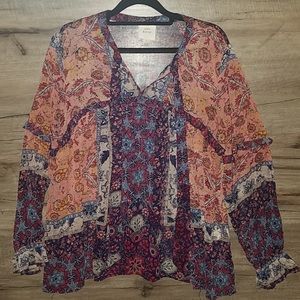 KNOX ROSE Rayon Long sleeved Top Blouse